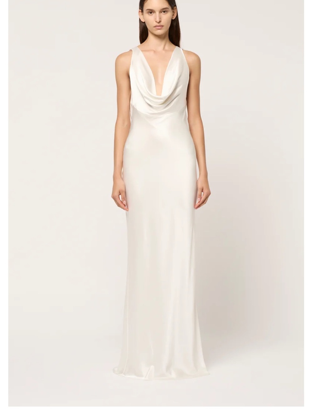 Michael Lo Sordo Ivory Satin Cowl Neck Maxi Dress